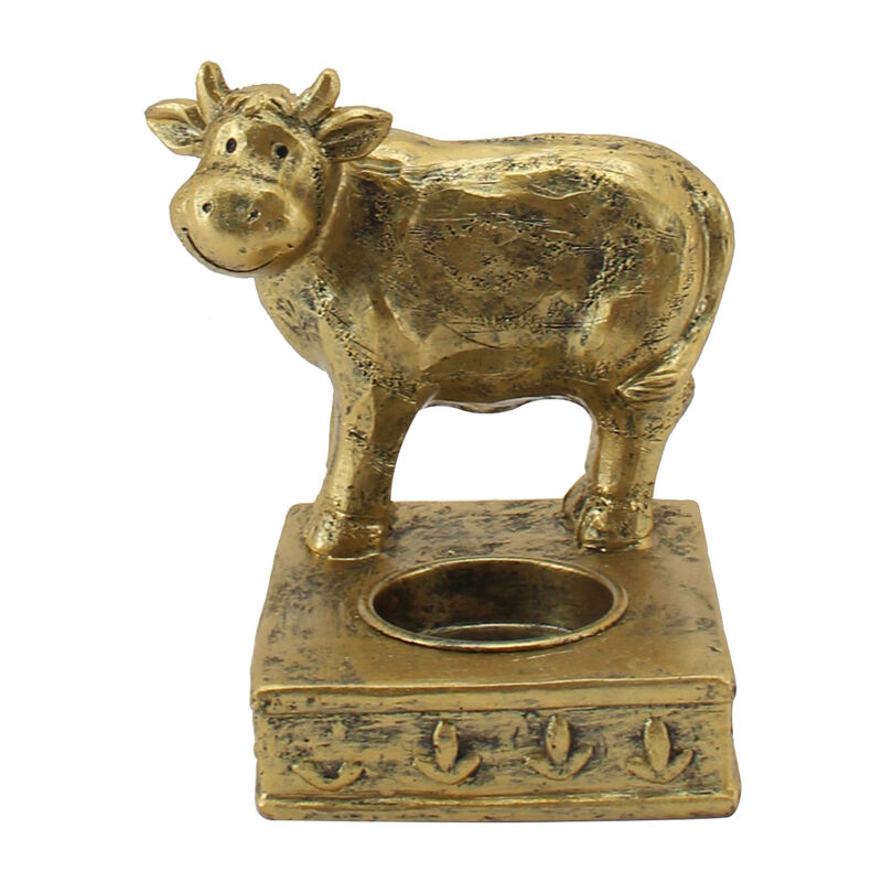 Willow &amp; Silk Tealight Candle Holder Cow Resin 11.5cm Antique Gold