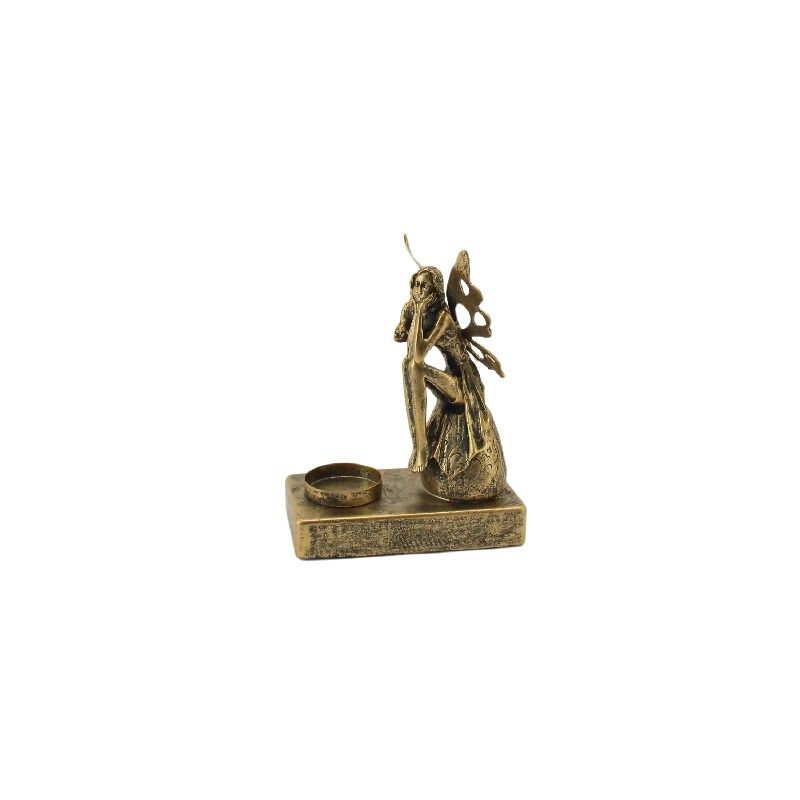 Willow &amp; Silk Tealight Candle Holder Alloy 19.5cm Antique Gold Fairy