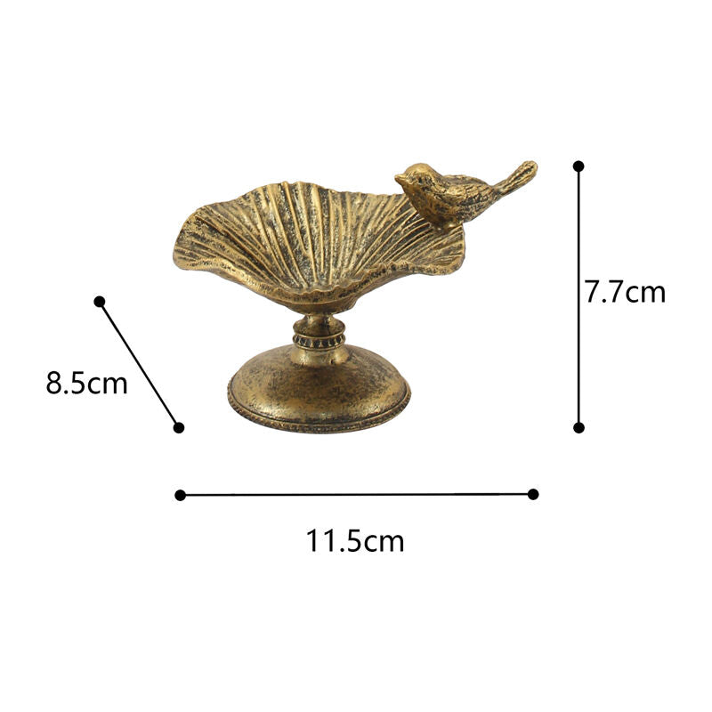 Willow &amp; Silk Ring Holder Vintage Alloy 12cm W/Perched Bird Antique Gold