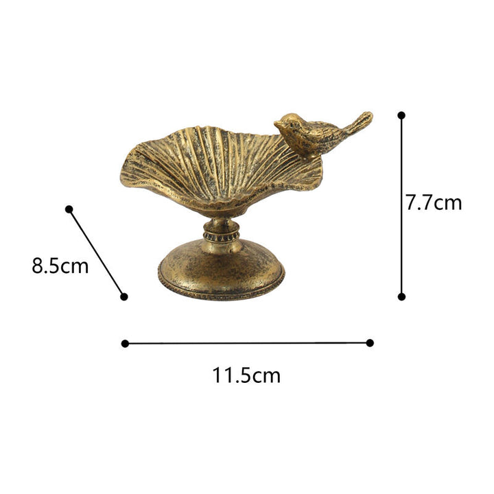 Willow &amp; Silk Ring Holder Vintage Alloy 12cm W/Perched Bird Antique Gold
