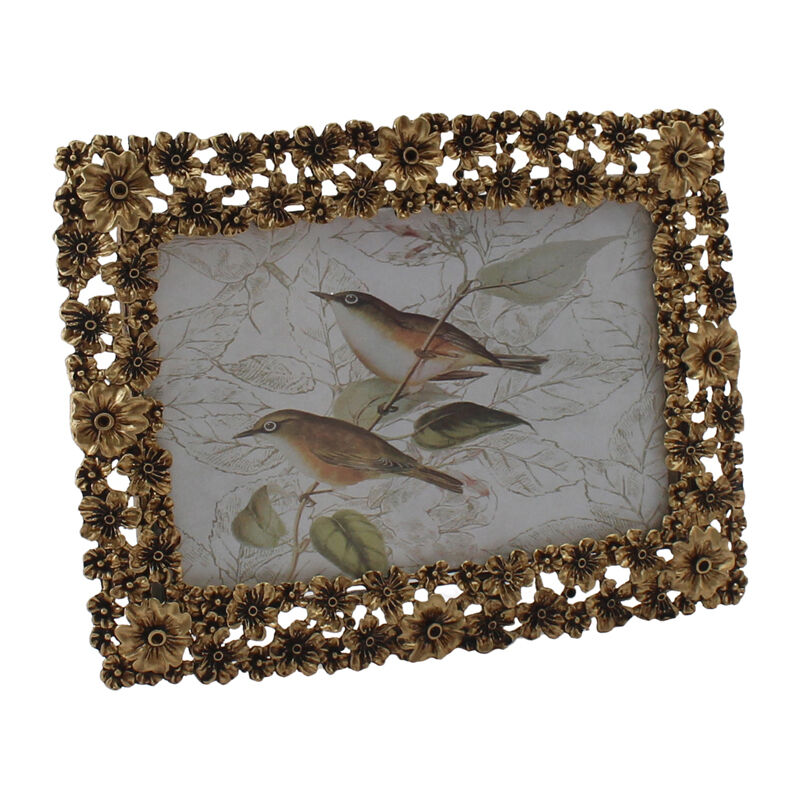 Willow &amp; Silk Photo Frame Alloy/MDF 18cm Antique Gold W/Flowers