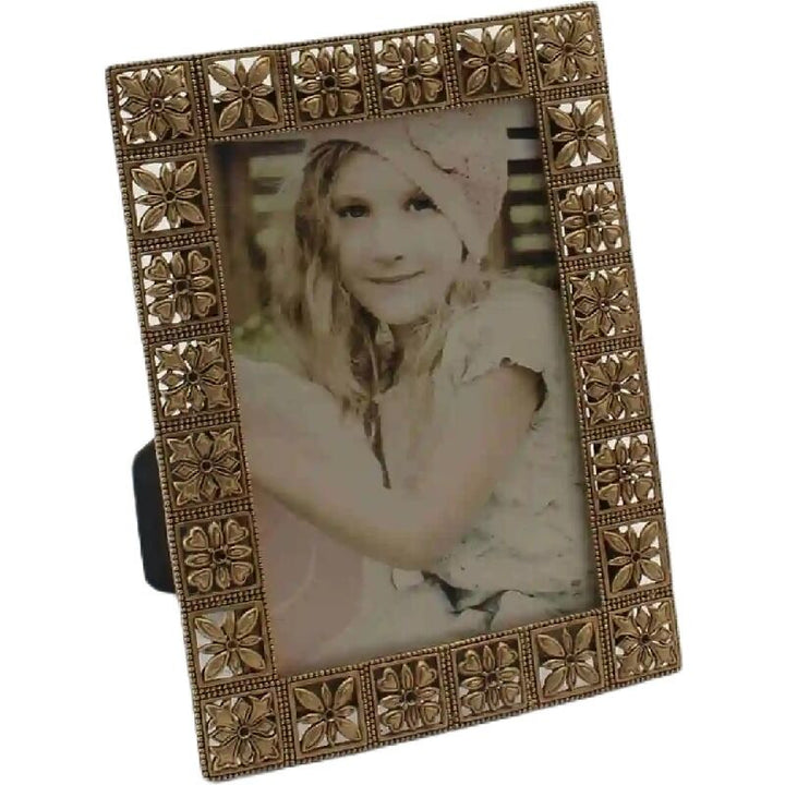 Willow &amp; Silk Photo Frame Flower Squares Alloy/MDF 18cm Antique Gold
