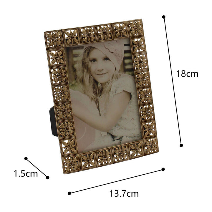 Willow &amp; Silk Photo Frame Flower Squares Alloy/MDF 18cm Antique Gold