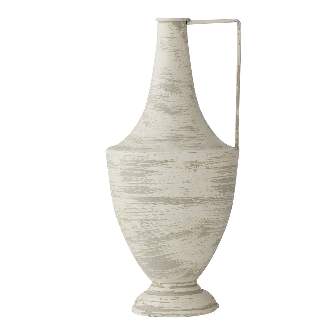 Willow &amp; Silk Brushed White Urn w/Linear Handle 20x20x44.5cm