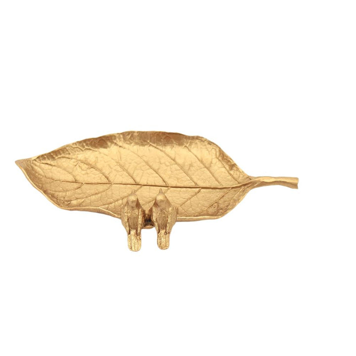 Willow &amp; Silk Leaf Tray Gold 19*10*3.5