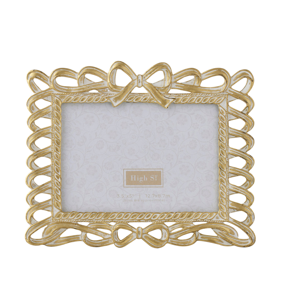 Willow &amp; Silk Brushed Gold Frame With Bow 3.5x5/ 16.7*1.5*13.5