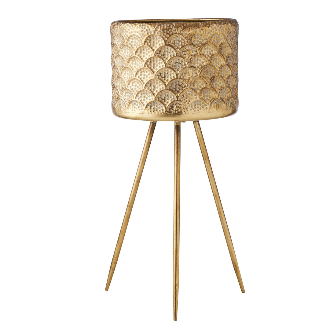 Willow &amp; Silk Pressed Metal Gold Planter on Stands 34*34*74cm