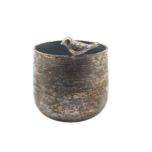 Willow &amp; Silk Metal Pot Planter with Bird14.5*14.5*16.5