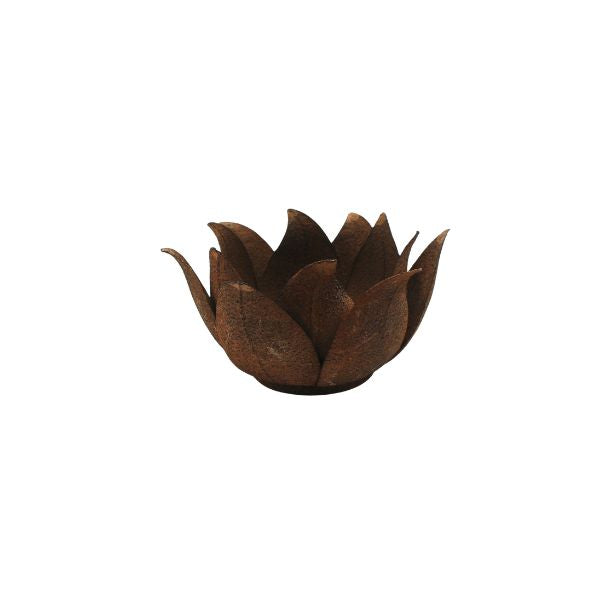 Willow &amp; Silk Lge Rust Metal Lotus Flower C/Holder28*28*15