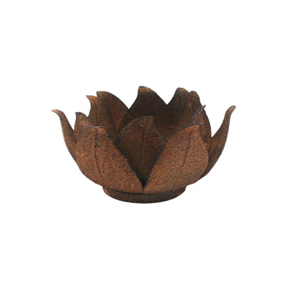 Willow &amp; Silk Sml Rust Metal Lotus Flower C/Holder28*28*15