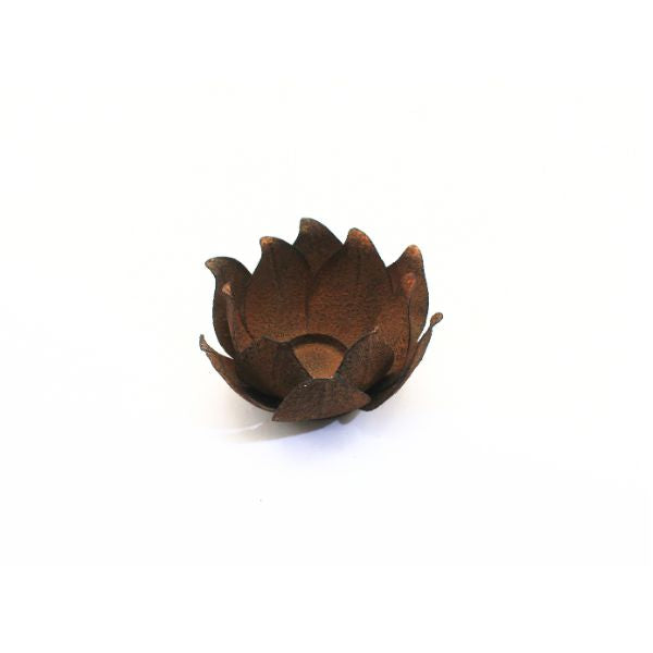 Willow &amp; Silk Sml Rust Metal Lotus Flower C/Holder28*28*15