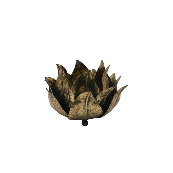 Willow &amp; Silk Distressed Gold Flower Candle Holder24*24*17