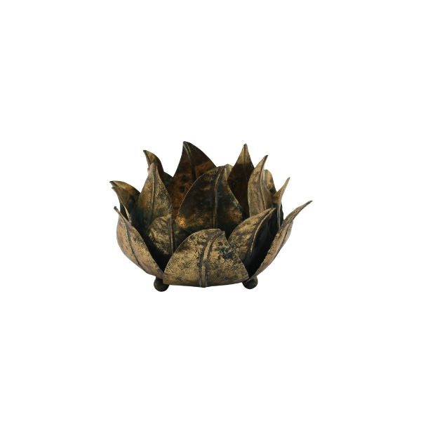 Willow &amp; Silk Distressed Gold Flower Candle Holder16*16*11