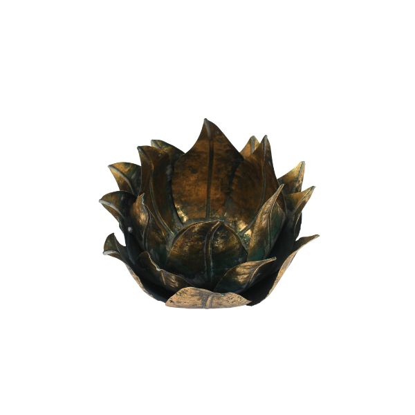 Willow &amp; Silk Distressed Gold Flower Candle Holder16*16*11