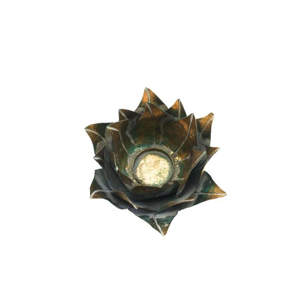 Willow &amp; Silk Distressed Gold Flower Candle Holder16*16*11