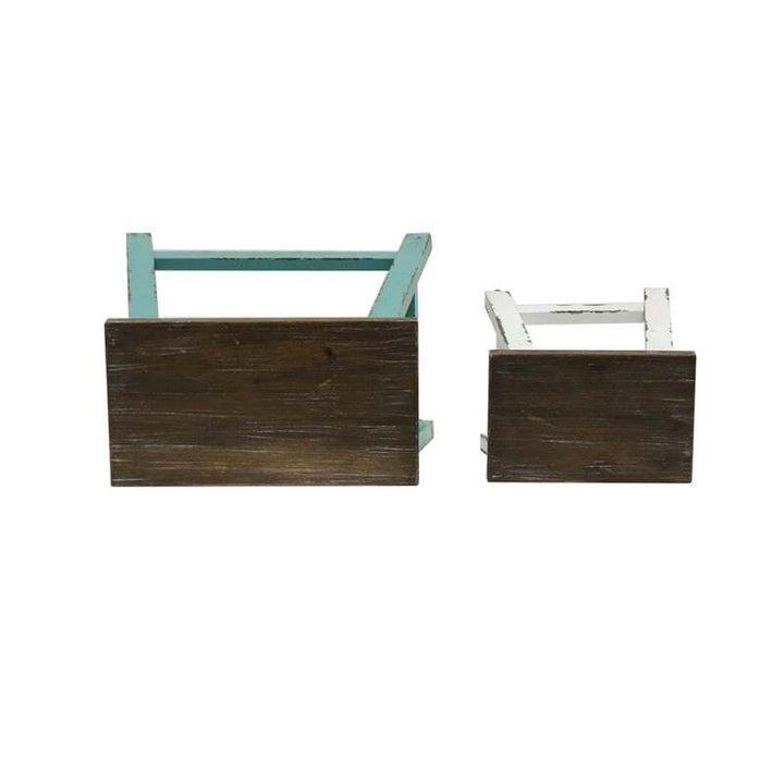 Willow &amp; Silk Wooden 39cm/25cm Set of 2 Antique-Finish Display Stools