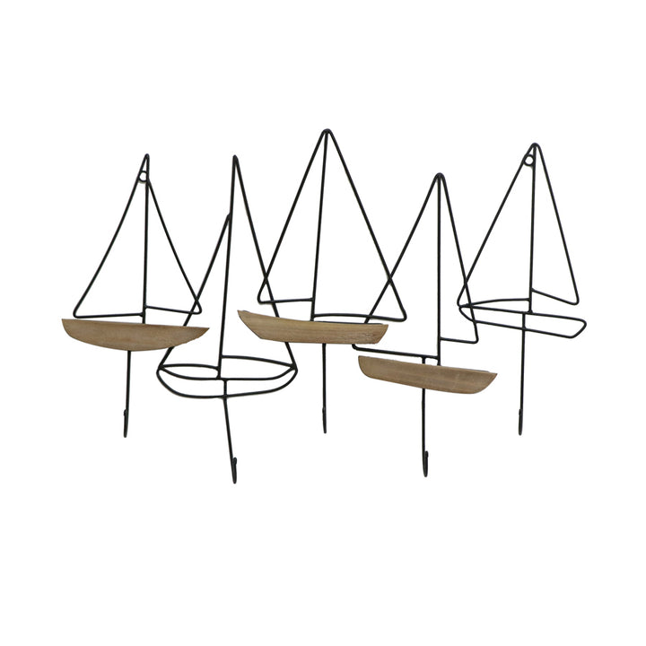 Willow &amp; Silk Metal MDF 70cm Sailboats 5-Hook Coat/Hat/Scarf Rack