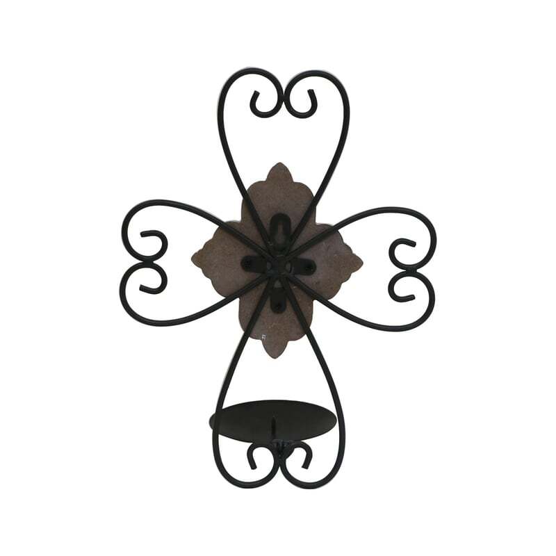 Willow &amp; Silk Metal/MDF 33cm Fleur Cross Sconce Candle Holder/Wall Art
