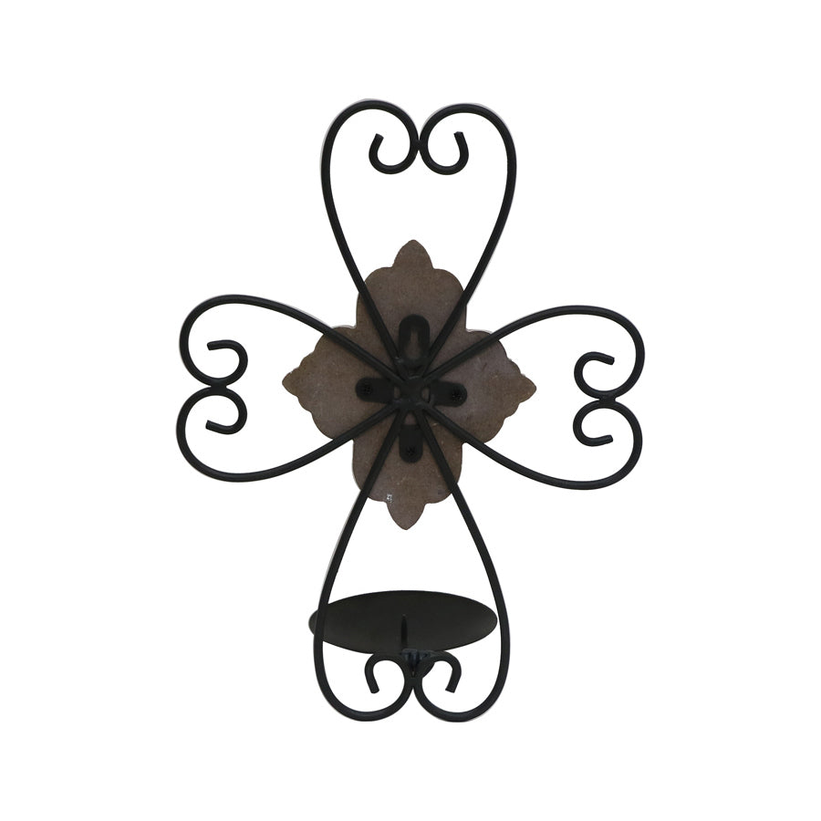 Willow &amp; Silk Metal/MDF 33cm Fleur Cross Sconce Candle Holder/Wall Art