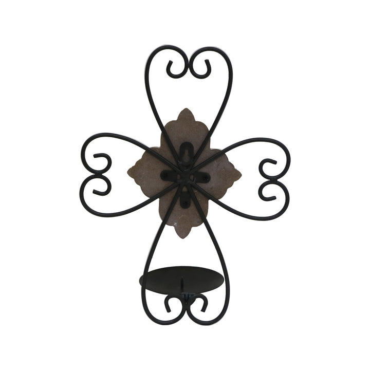 Willow &amp; Silk Metal/MDF 33cm Fleur Cross Sconce Candle Holder/Wall Art