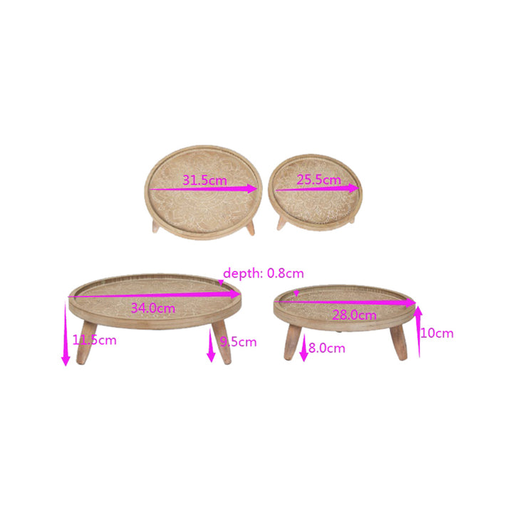 Willow &amp; Silk Nested 34/28cm Set of 2 Mandala Carved Trays w/ Tripod Legs