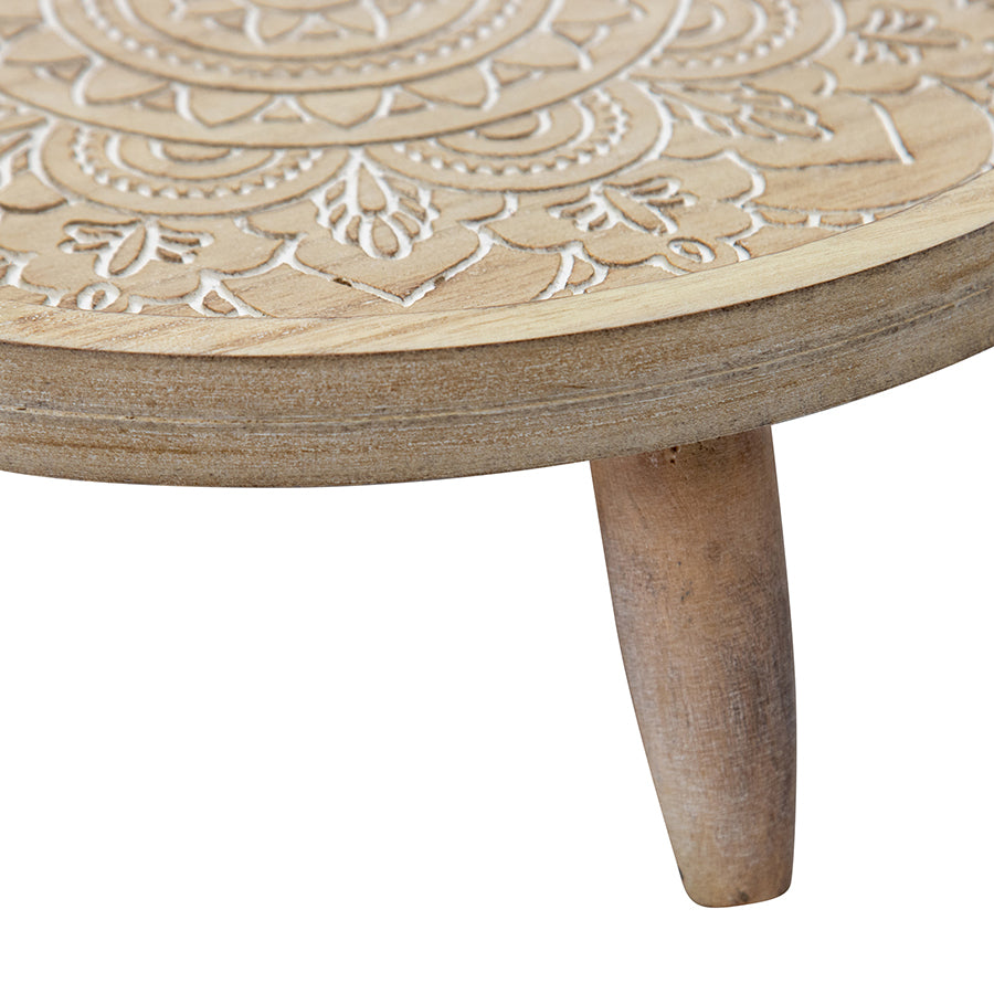 Willow &amp; Silk Nested 34/28cm Set of 2 Mandala Carved Trays w/ Tripod Legs