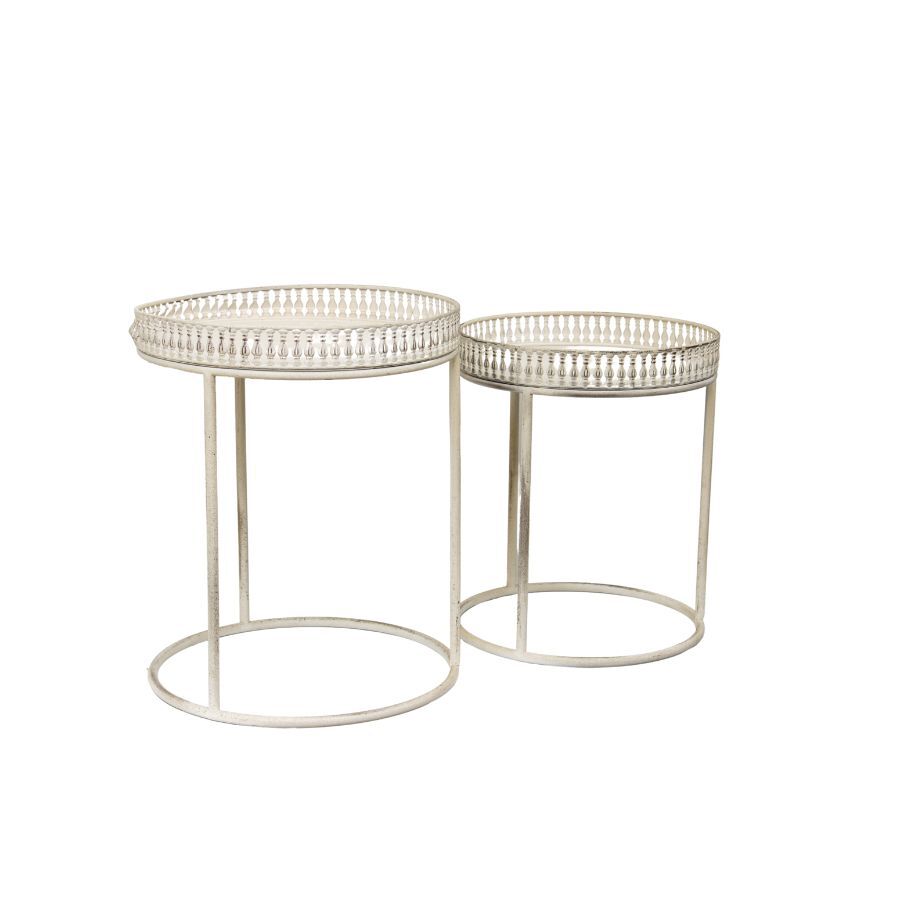 Willow &amp; Silk Metal 47cm/42cm Set of 2 Round White Stool/Coffee/SideTable