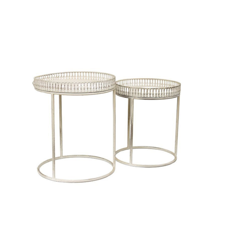 Willow &amp; Silk Metal 47cm/42cm Set of 2 Round White Stool/Coffee/SideTable