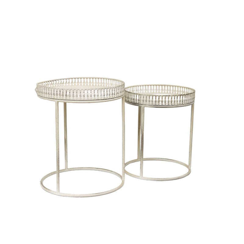 Willow &amp; Silk Metal 47cm/42cm Set of 2 Round White Stool/Coffee/SideTable