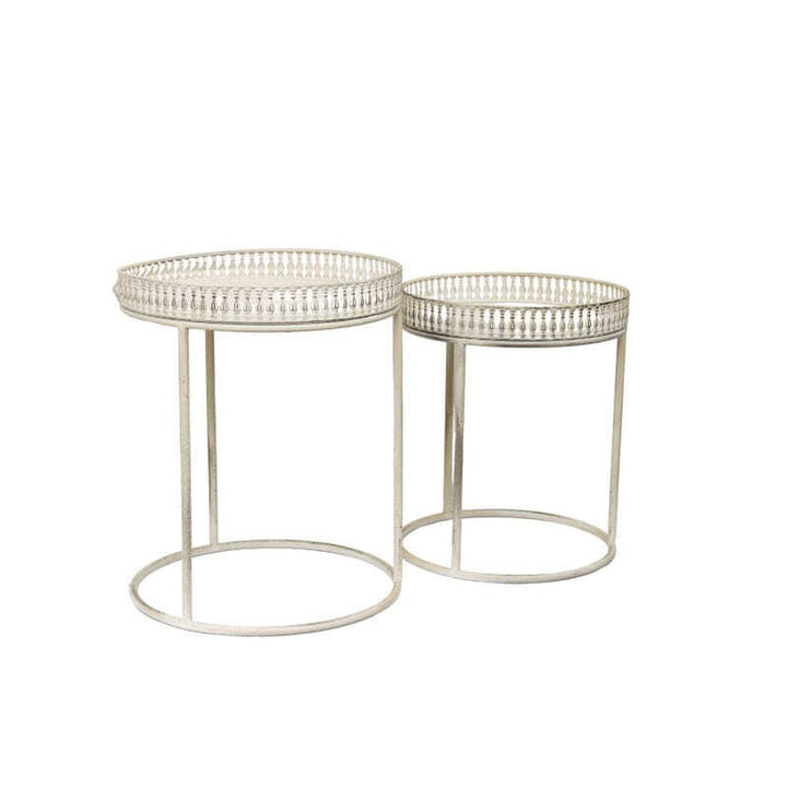 Willow &amp; Silk Metal 47cm/42cm Set of 2 Round White Stool/Coffee/SideTable