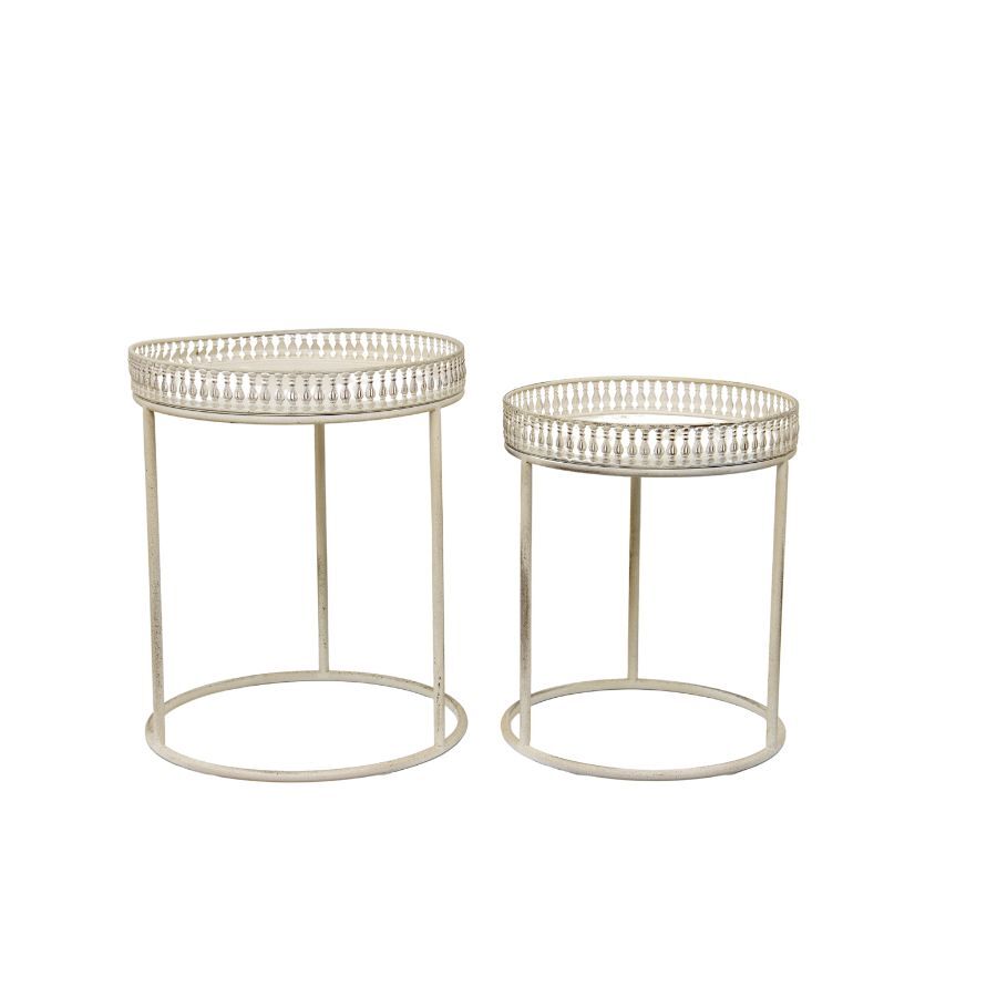 Willow &amp; Silk Metal 47cm/42cm Set of 2 Round White Stool/Coffee/SideTable
