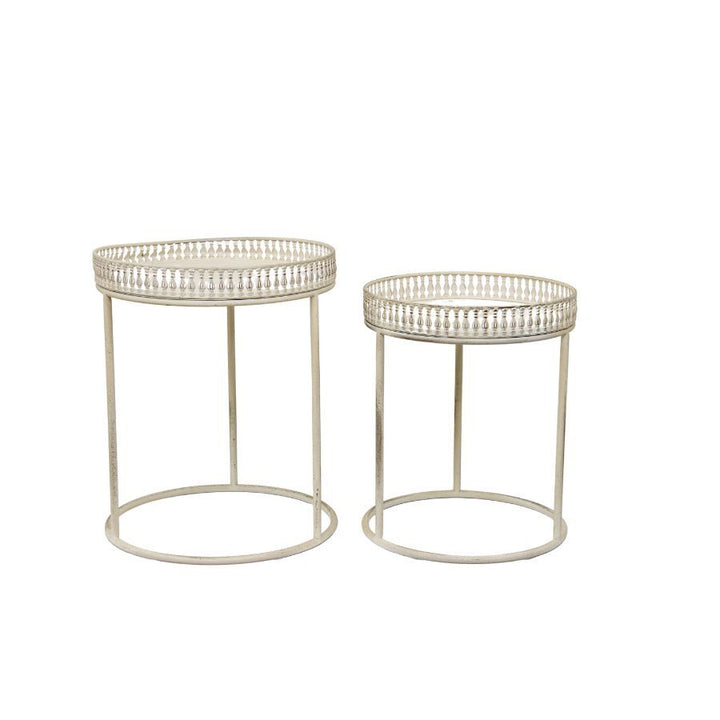 Willow &amp; Silk Metal 47cm/42cm Set of 2 Round White Stool/Coffee/SideTable