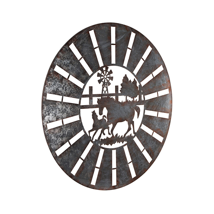 Willow &amp; Silk Horse Wall Art Laser?Cut Round - Galvanised Rust Indoor 100cm