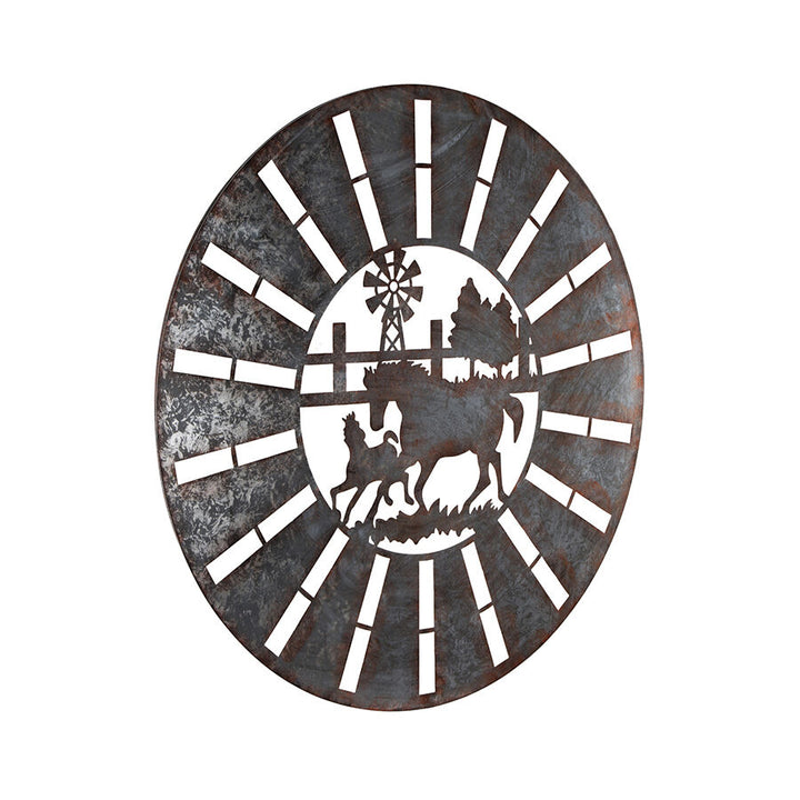 Willow &amp; Silk Horse Wall Art Laser?Cut Round - Galvanised Rust Indoor 100cm