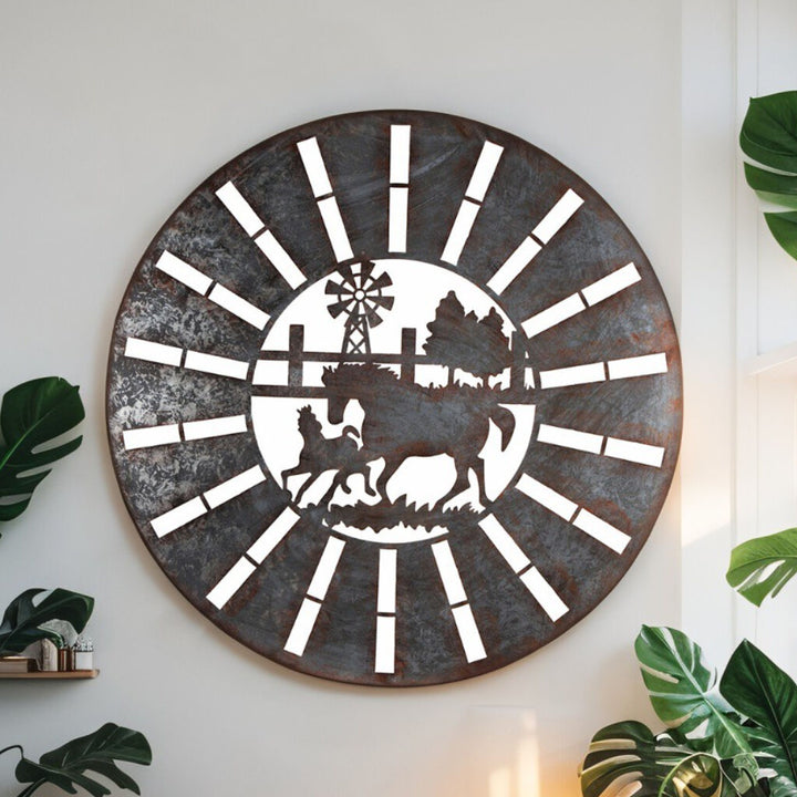 Willow &amp; Silk Horse Wall Art Laser?Cut Round - Galvanised Rust Indoor 100cm