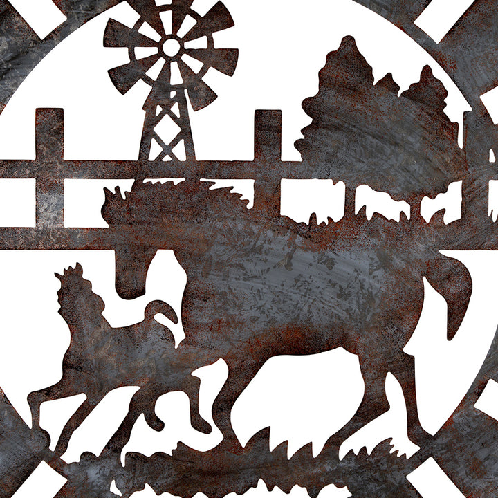 Willow &amp; Silk Horse Wall Art Laser?Cut Round - Galvanised Rust Indoor 100cm