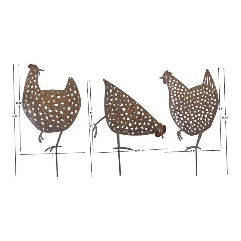 Willow &amp; Silk Garden Stake Chook Family Set of 3 Decorative 19x0.6x35cm Rust