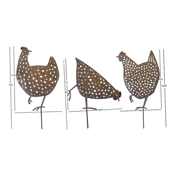 Willow &amp; Silk Garden Stake Chook Family Set of 3 Decorative 19x0.6x35cm Rust