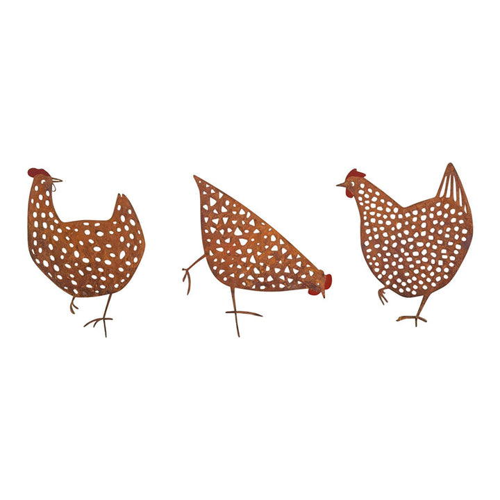 Willow &amp; Silk Garden Stake Chook Family Set of 3 Decorative 19x0.6x35cm Rust