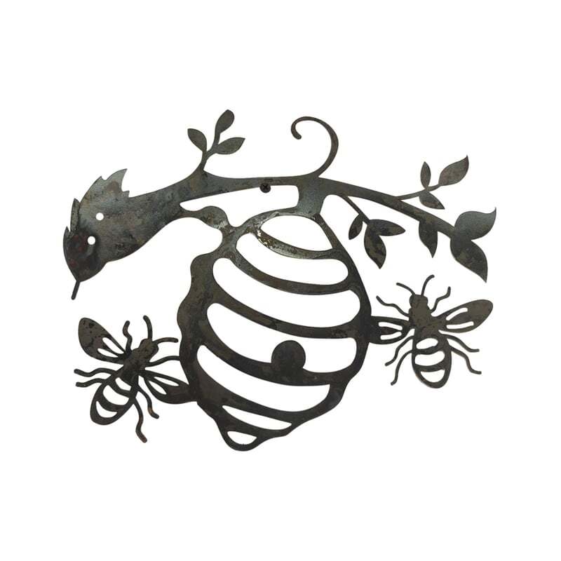 Willow &amp; Silk Laser Cut 30cm Rusty Metal Bee Hive Nature Wall Art