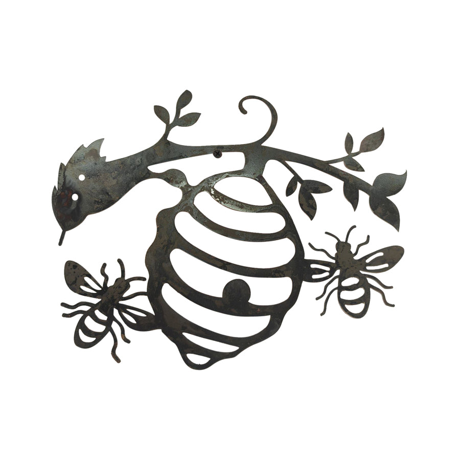Willow &amp; Silk Laser Cut 30cm Rusty Metal Bee Hive Nature Wall Art