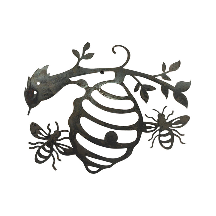 Willow &amp; Silk Laser Cut 30cm Rusty Metal Bee Hive Nature Wall Art