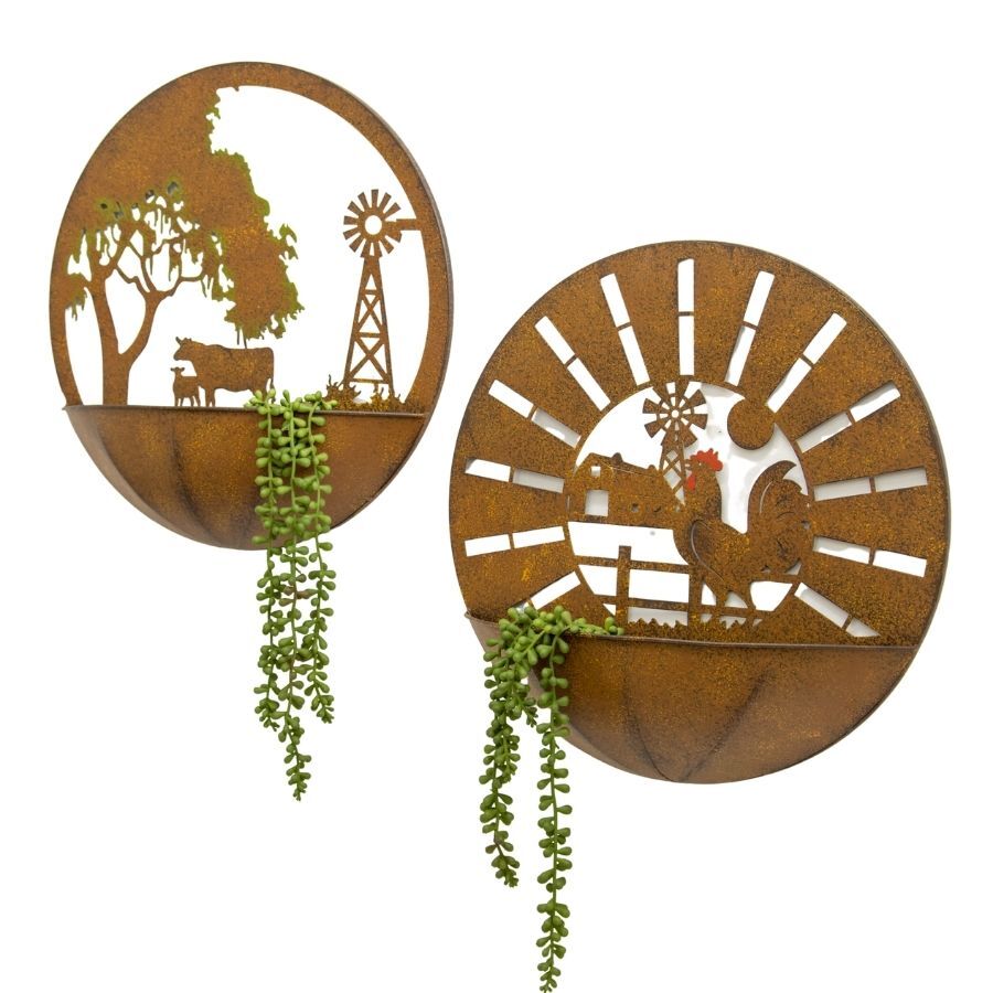Willow &amp; Silk Metal 39cm Set of 2 Farm Scene Wall Planters