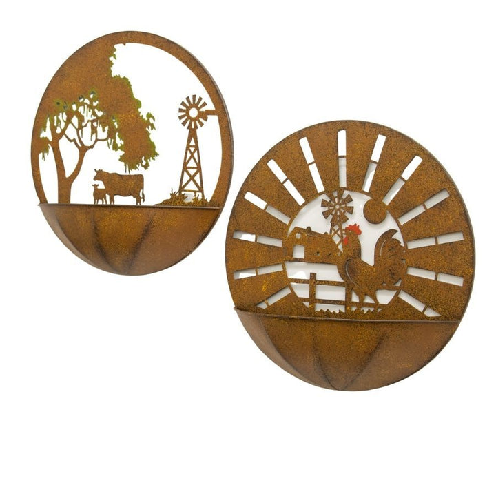 Willow &amp; Silk Metal 39cm Set of 2 Farm Scene Wall Planters