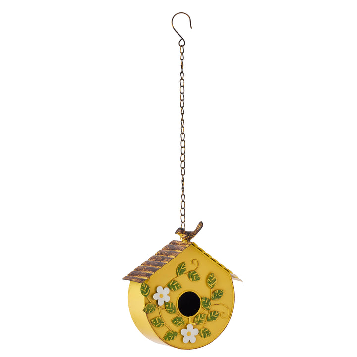 Willow &amp; Silk Hanging Yellow Distressed Birdhouse on chain