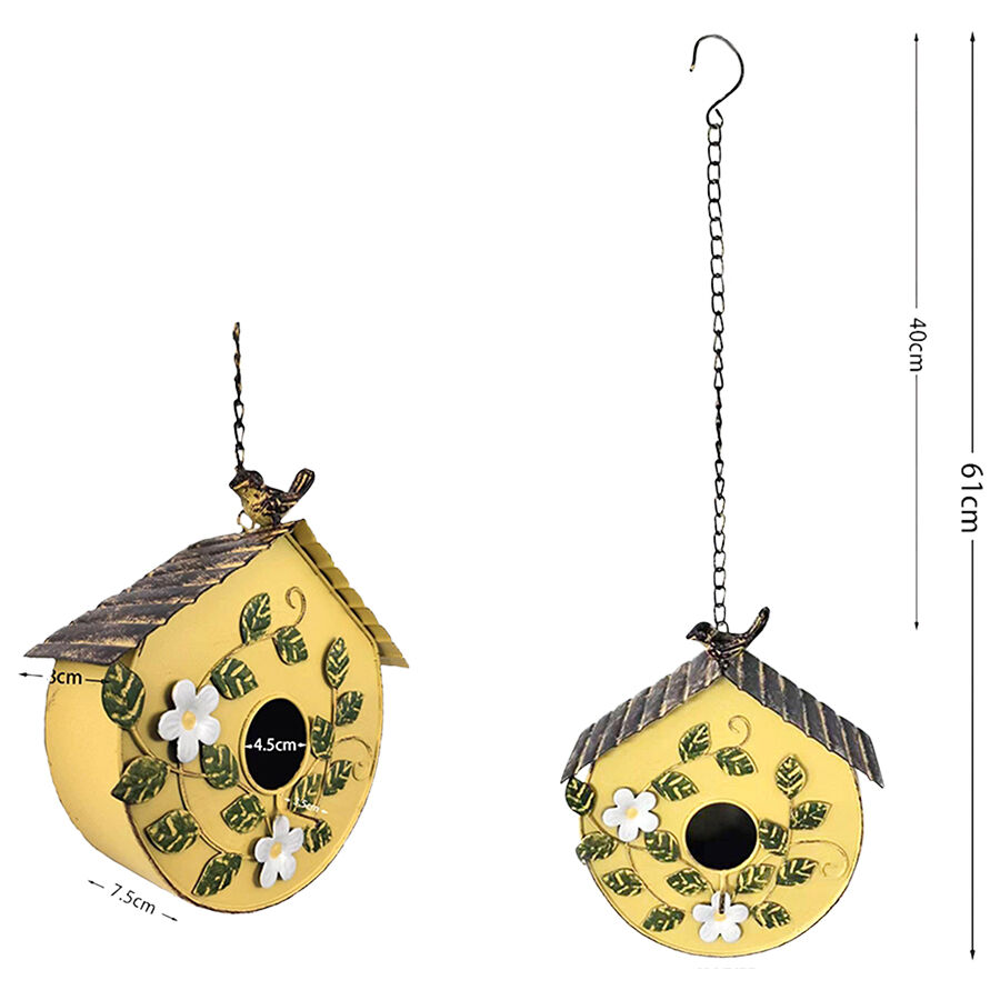 Willow &amp; Silk Hanging Yellow Distressed Birdhouse on chain
