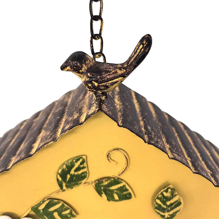 Willow &amp; Silk Hanging Yellow Distressed Birdhouse on chain