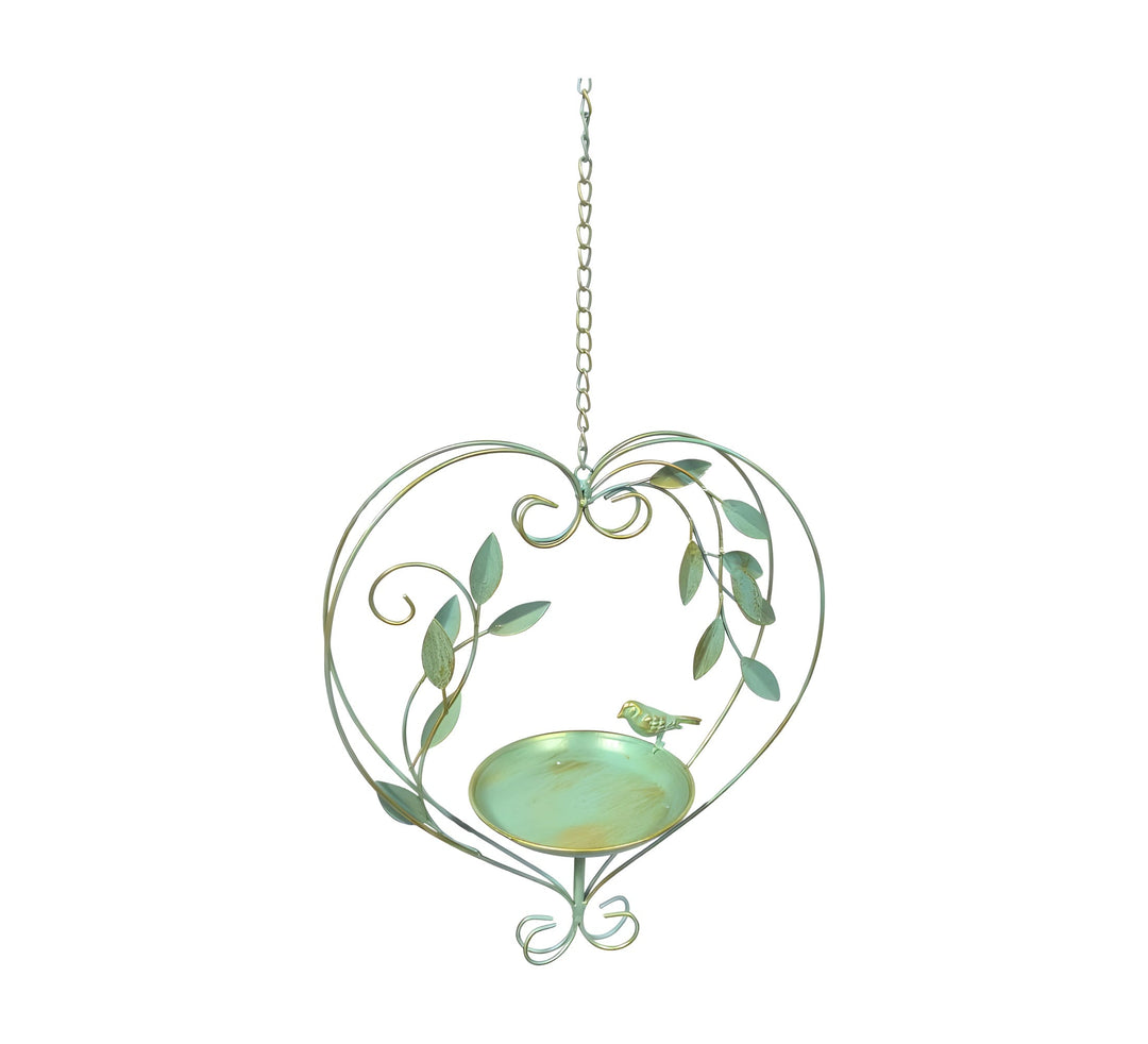 Willow &amp; Silk Hanging Green Heart-Shape Birdfeeder 32x24x70cm