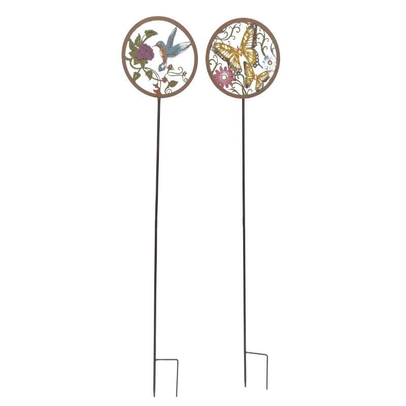 Willow and Silk Set/2 Asst Round Bird + Butterfly Garden Stakes 22x1x110cm