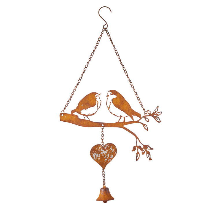 Willow &amp; Silk Hanging Love Birds On Branch + Bell 30x4x48cm